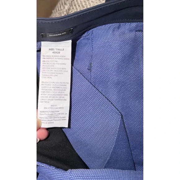 Perry Ellis Portfolio Modern Fit Stretch Dress Pants Navy Blue 40x29